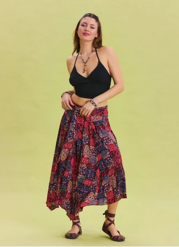 Red Casual Skirt with Gipe Detail and Tied Waist 4504